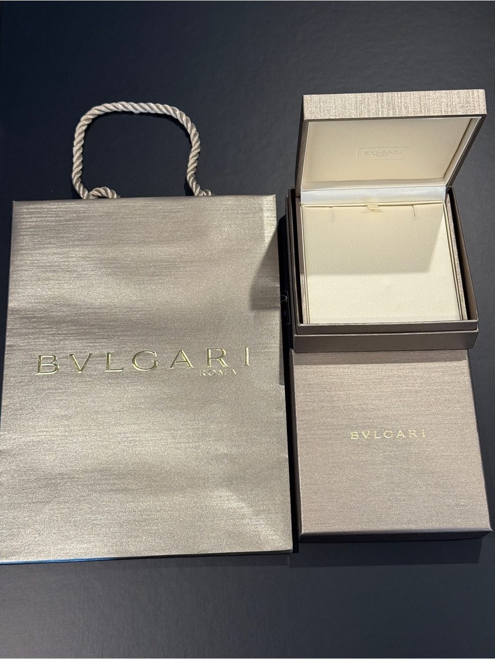 Bvlgari Metallic Champagne Gold Gift Bag & Necklace Box Set